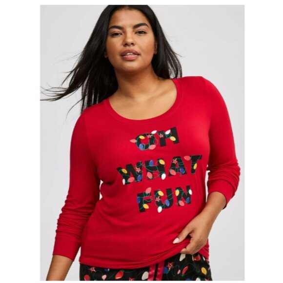 Torrid Super Soft Red Crew Long Sleeve Sleep Shirt What Fun Christmas Lights 6X - Picture 1 of 7